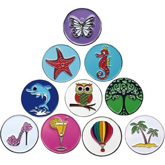 Lot of 10 Golf Ball Markers Assorted Patterns - Soft Enamel Technique - Picture 2 of 2